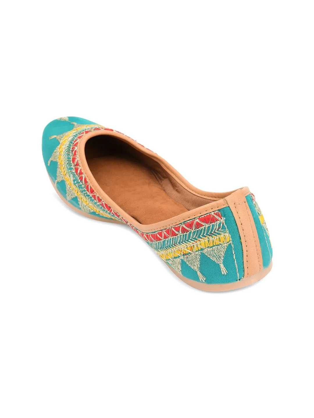 DESI COLOUR Women Sea Green Embellished Ethnic Mojaris Flats