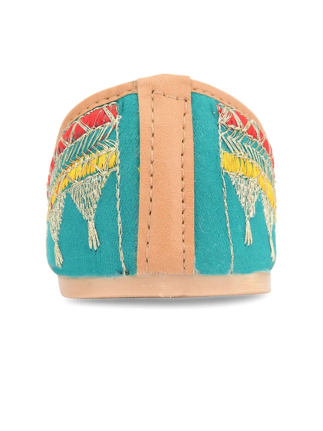 DESI COLOUR Women Sea Green Embellished Ethnic Mojaris Flats