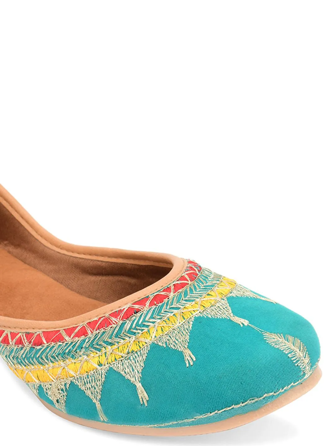DESI COLOUR Women Sea Green Embellished Ethnic Mojaris Flats