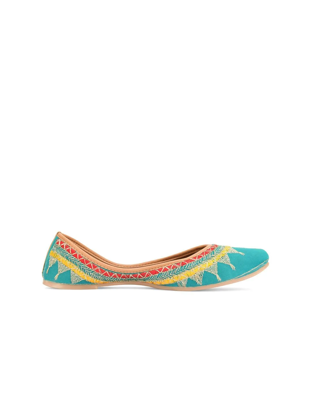 DESI COLOUR Women Sea Green Embellished Ethnic Mojaris Flats