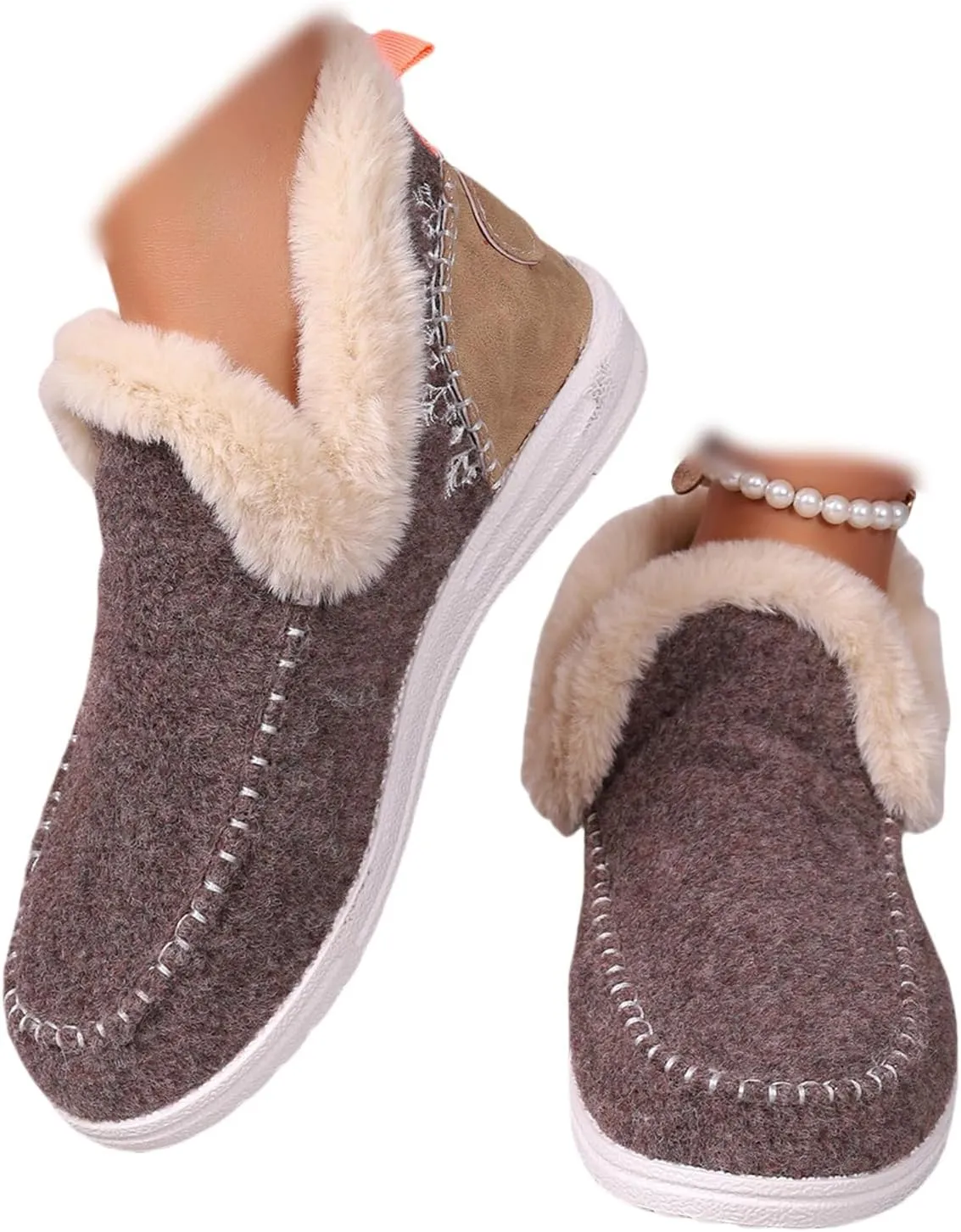 Ladmiple Boots For Women Ankle Booties Winter Casual Slip-on Warm Loafers Shoes Fur-Lined Comfortable Lightweight Snow Boots