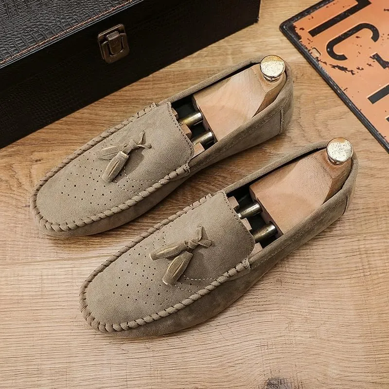 Mens Loafers Round Toe Nubuck Leather with Tassel Loafer Anti-Slip Slip Resistant Lightweight Casual Slip-ons