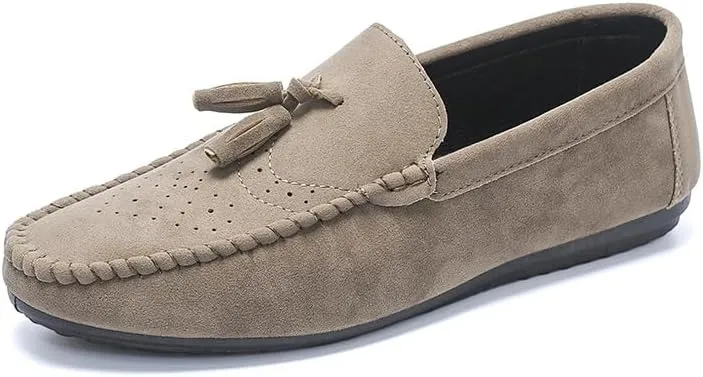 Mens Loafers Round Toe Nubuck Leather with Tassel Loafer Anti-Slip Slip Resistant Lightweight Casual Slip-ons