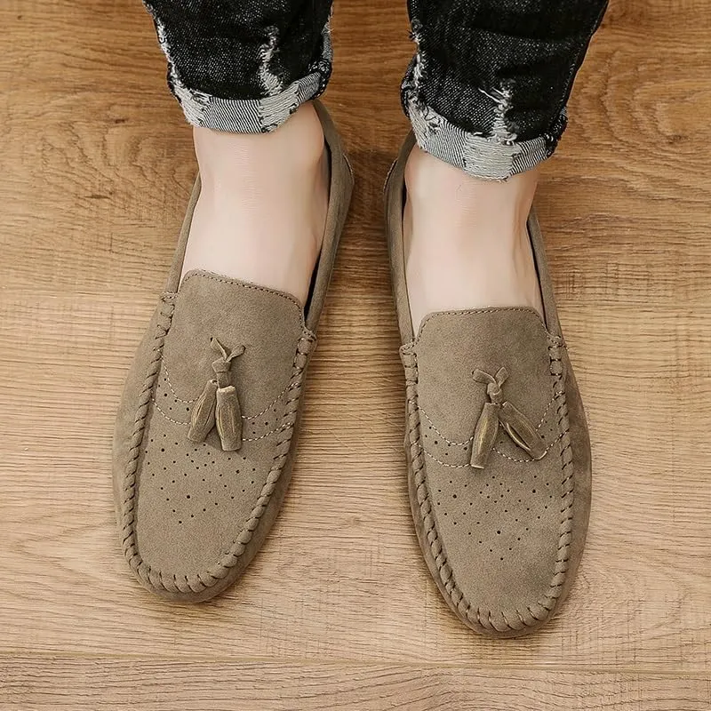 Mens Loafers Round Toe Nubuck Leather with Tassel Loafer Anti-Slip Slip Resistant Lightweight Casual Slip-ons