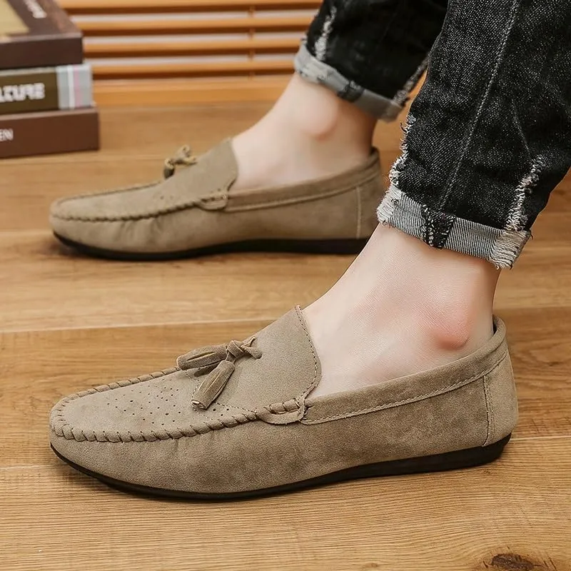 Mens Loafers Round Toe Nubuck Leather with Tassel Loafer Anti-Slip Slip Resistant Lightweight Casual Slip-ons