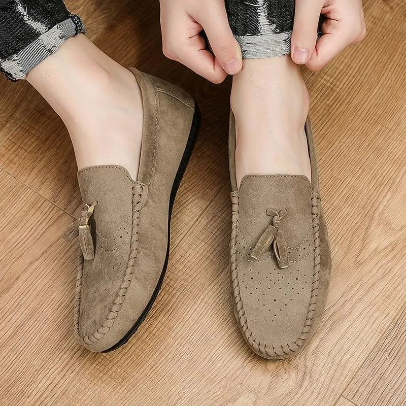 Mens Loafers Round Toe Nubuck Leather with Tassel Loafer Anti-Slip Slip Resistant Lightweight Casual Slip-ons