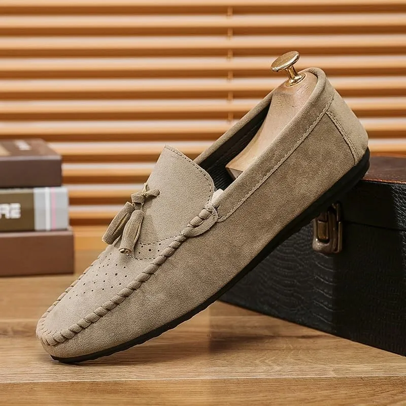 Mens Loafers Round Toe Nubuck Leather with Tassel Loafer Anti-Slip Slip Resistant Lightweight Casual Slip-ons