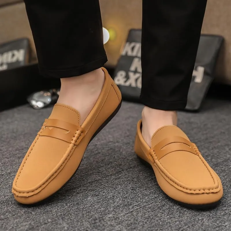 Men's Loafers Round Toe Vegan Leather Penny Loafer Shoe Anti-Slip Comfortable Slip Resistant Walking Slip-ons