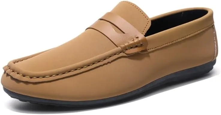 Men's Loafers Round Toe Vegan Leather Penny Loafer Shoe Anti-Slip Comfortable Slip Resistant Walking Slip-ons