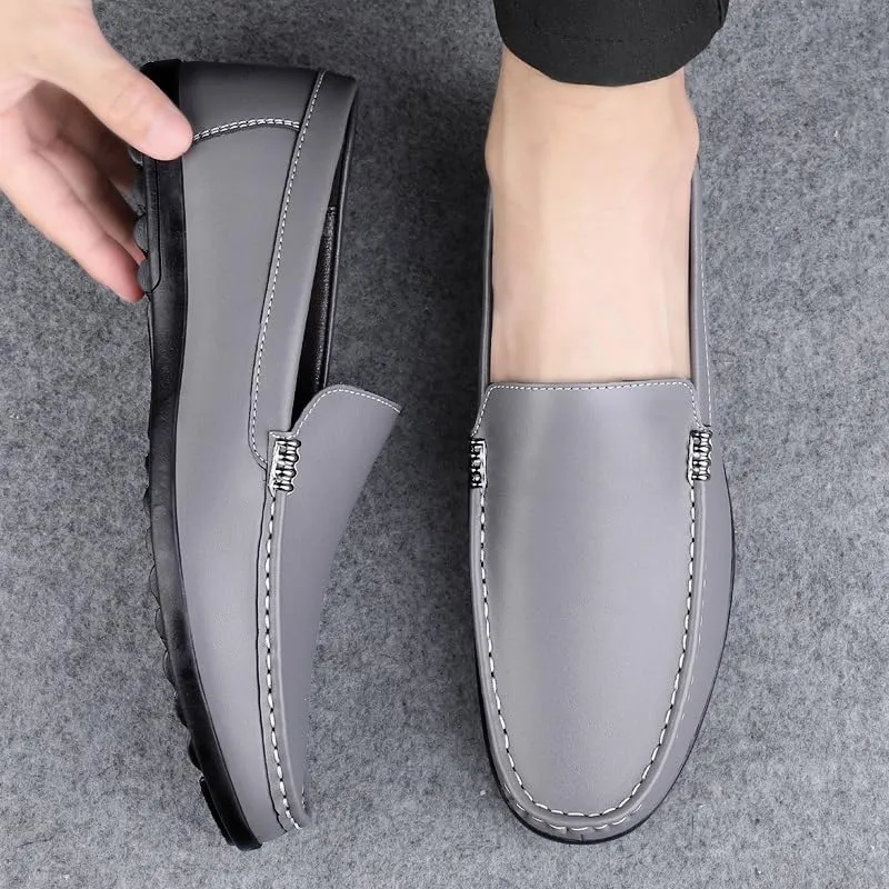 Mens Loafers Shoe Round Toe Faux Leather Penny Loafers Lightweight Flat Heel Flexible Classic Casual Slip-ons