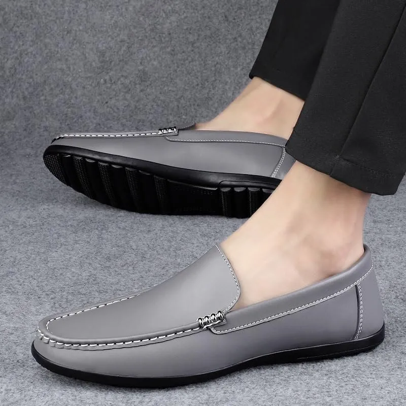 Mens Loafers Shoe Round Toe Faux Leather Penny Loafers Lightweight Flat Heel Flexible Classic Casual Slip-ons