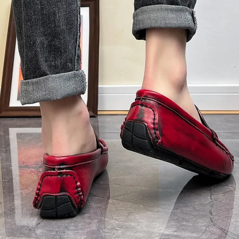 Mens Loafers Shoe Round Toe Vegan Leather Brogue Embossed with Tassel Driving Loafers Slip Resistant Flat Heel Comfortable Outdoor Slip-ons