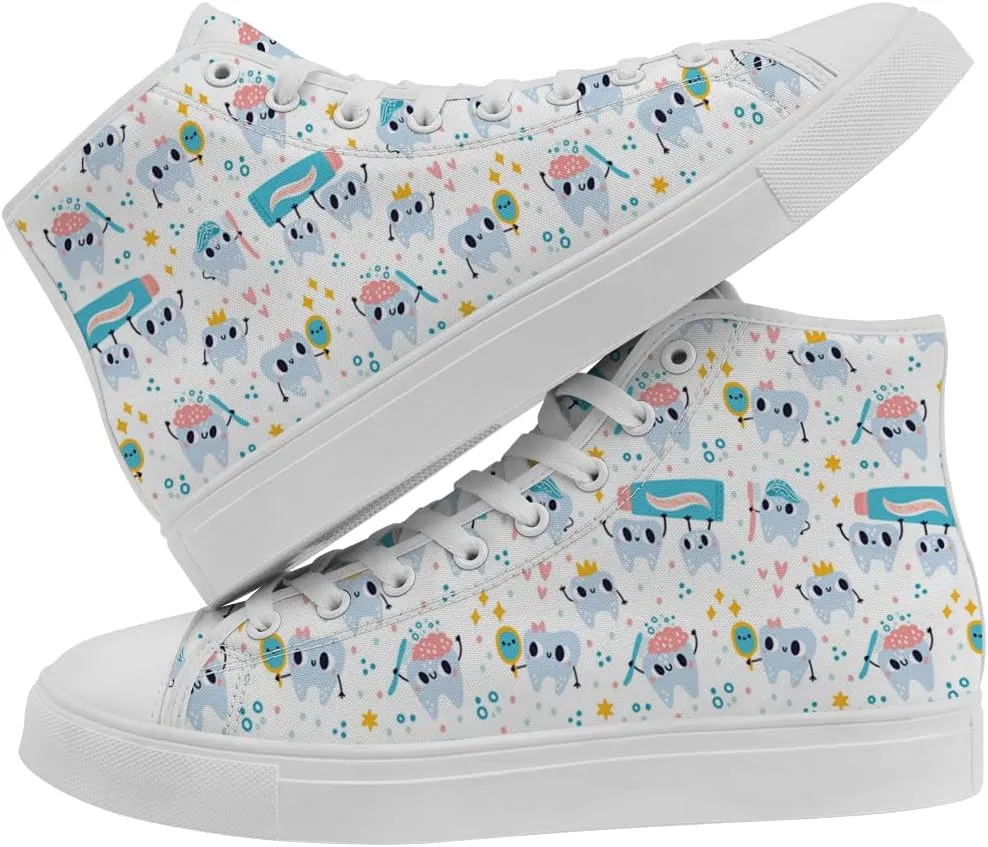 Men's Women's Dental High Top Canvas Shoes Teeth Print High Top Sneakers Lace Up Casual Shoes Gifts for Men Women
