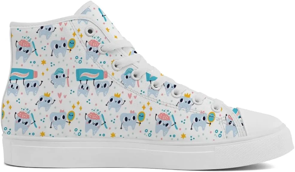Men's Women's Dental High Top Canvas Shoes Teeth Print High Top Sneakers Lace Up Casual Shoes Gifts for Men Women