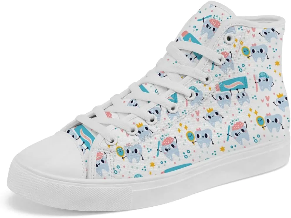 Men's Women's Dental High Top Canvas Shoes Teeth Print High Top Sneakers Lace Up Casual Shoes Gifts for Men Women