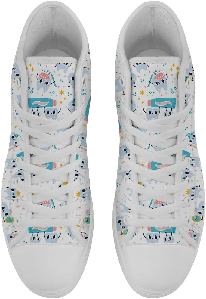 Men's Women's Dental High Top Canvas Shoes Teeth Print High Top Sneakers Lace Up Casual Shoes Gifts for Men Women