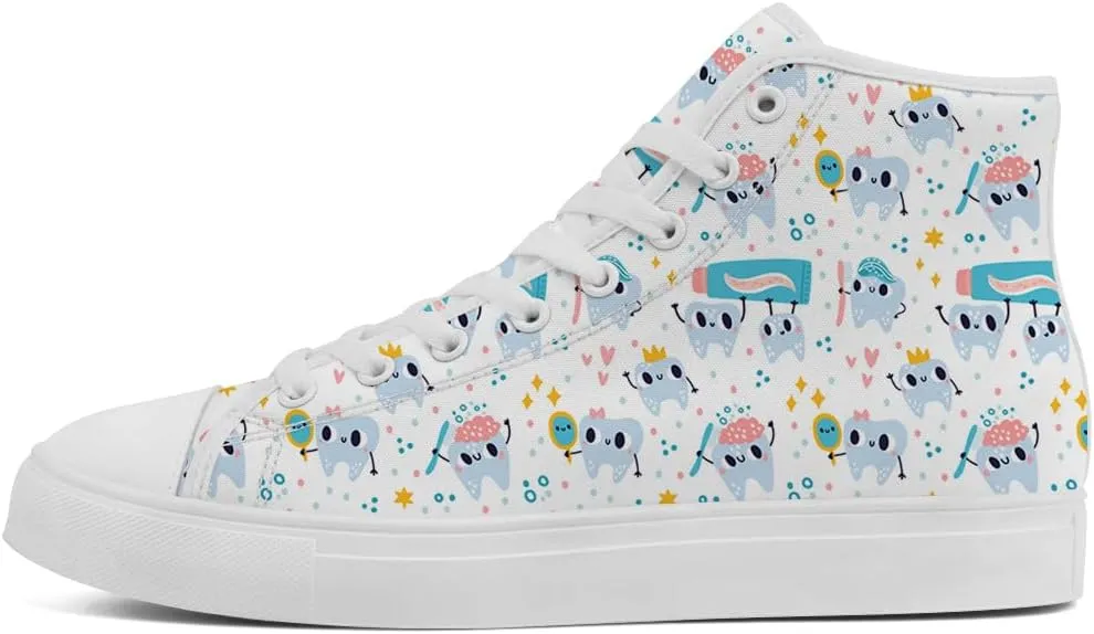 Men's Women's Dental High Top Canvas Shoes Teeth Print High Top Sneakers Lace Up Casual Shoes Gifts for Men Women