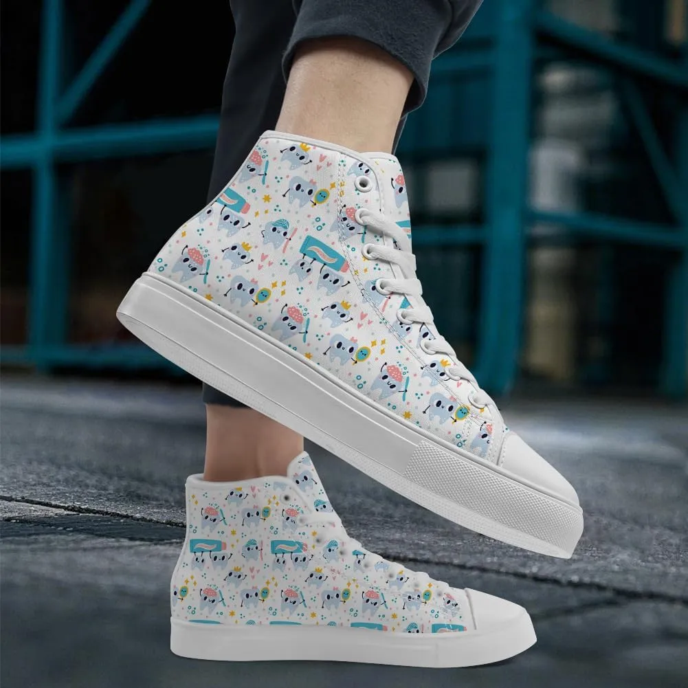 Men's Women's Dental High Top Canvas Shoes Teeth Print High Top Sneakers Lace Up Casual Shoes Gifts for Men Women