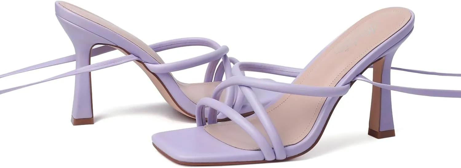 Mostrin Womens Sandals Strappy Heels for Women Lace Up Square Open Toe Heels Tie Up High Heeled Sandals for Prom, Party, Daily Wear