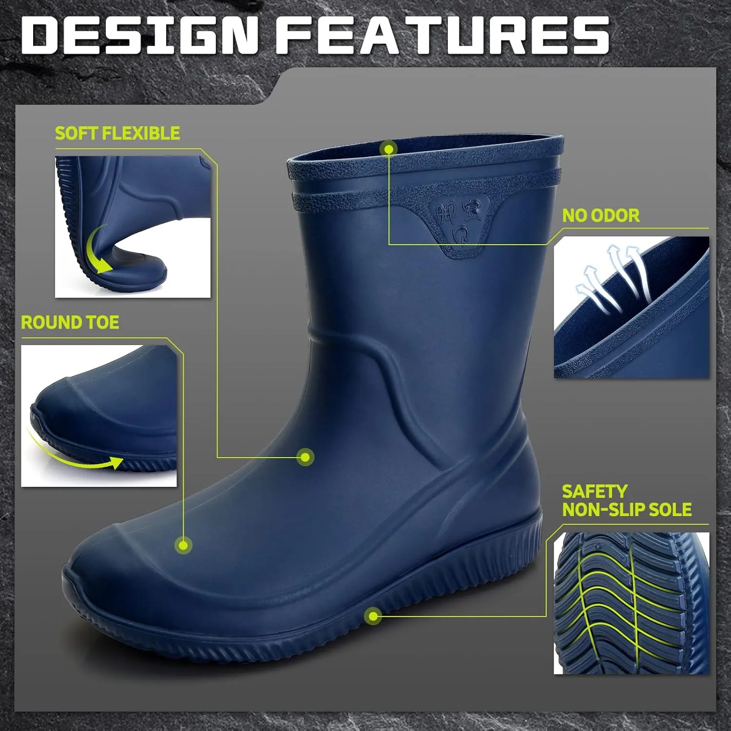 Rain Boots for WomenWaterproof Garden Rubber Boots, Non-slip Width Mid-Calf Comfort Short Boots, Ankle Rainboots Boots, Lightweight Platform Mud Boots Water Shoes for Outdoor Working Fishing