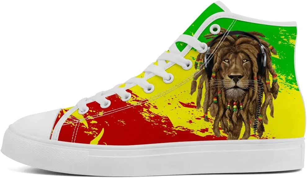 Rasta High Top Canvas Shoes for Men Women Jamaica High Top Sneakers Lace Up Casual Shoes Gifts for Dad Mom