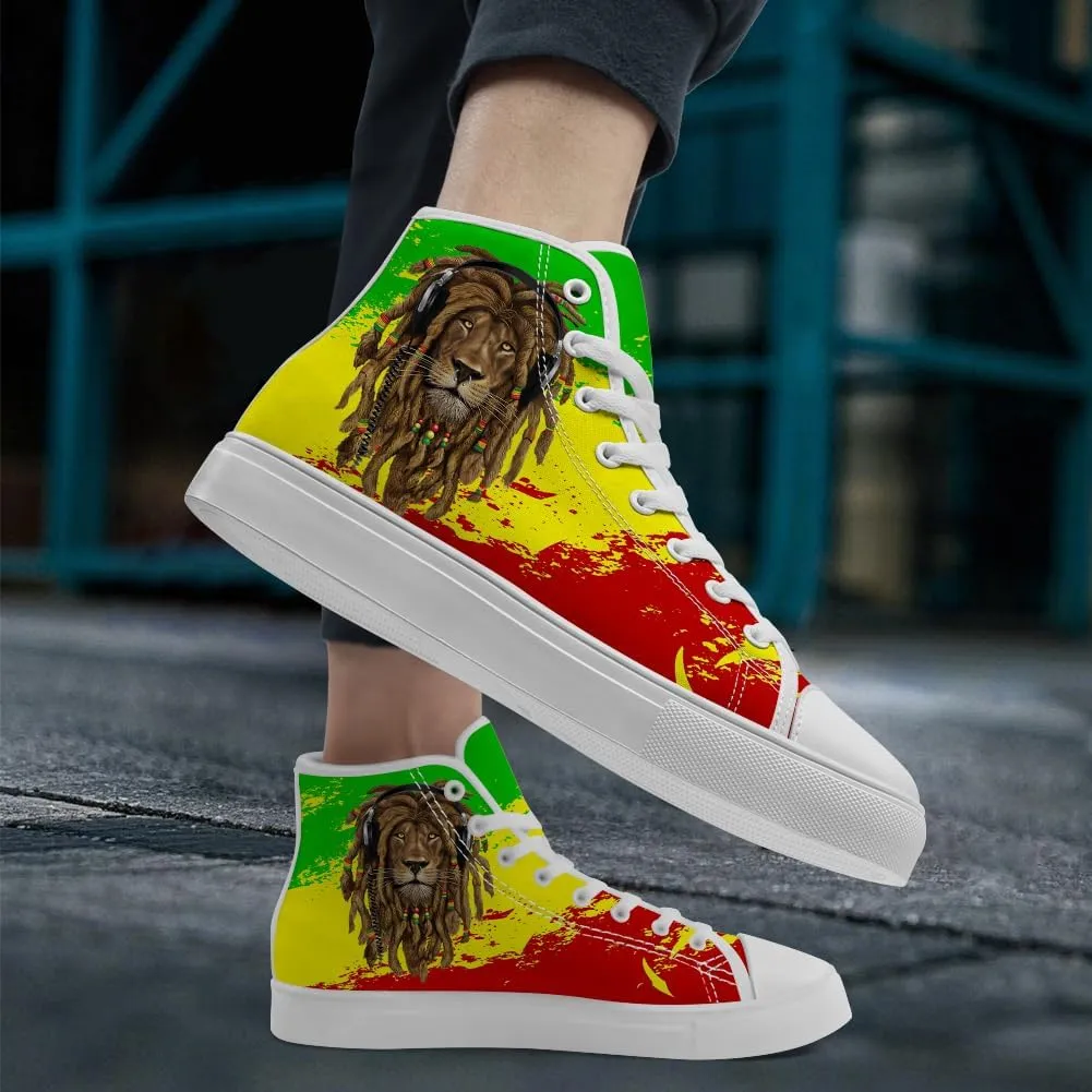 Rasta High Top Canvas Shoes for Men Women Jamaica High Top Sneakers Lace Up Casual Shoes Gifts for Dad Mom