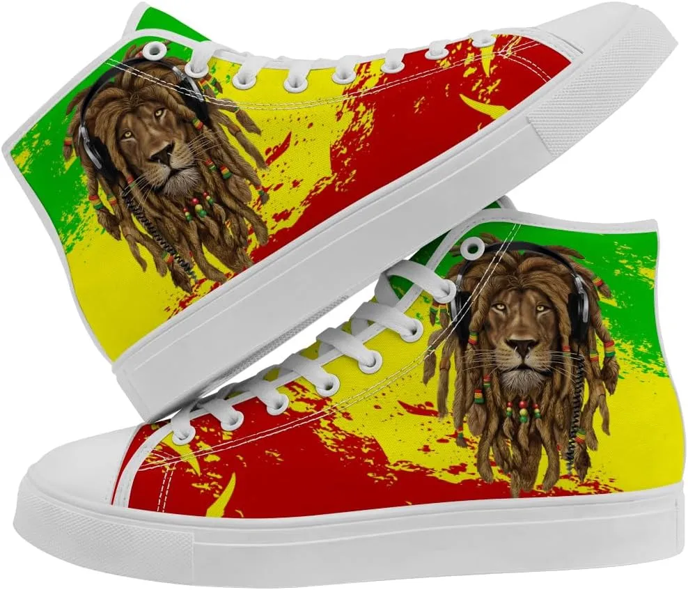 Rasta High Top Canvas Shoes for Men Women Jamaica High Top Sneakers Lace Up Casual Shoes Gifts for Dad Mom