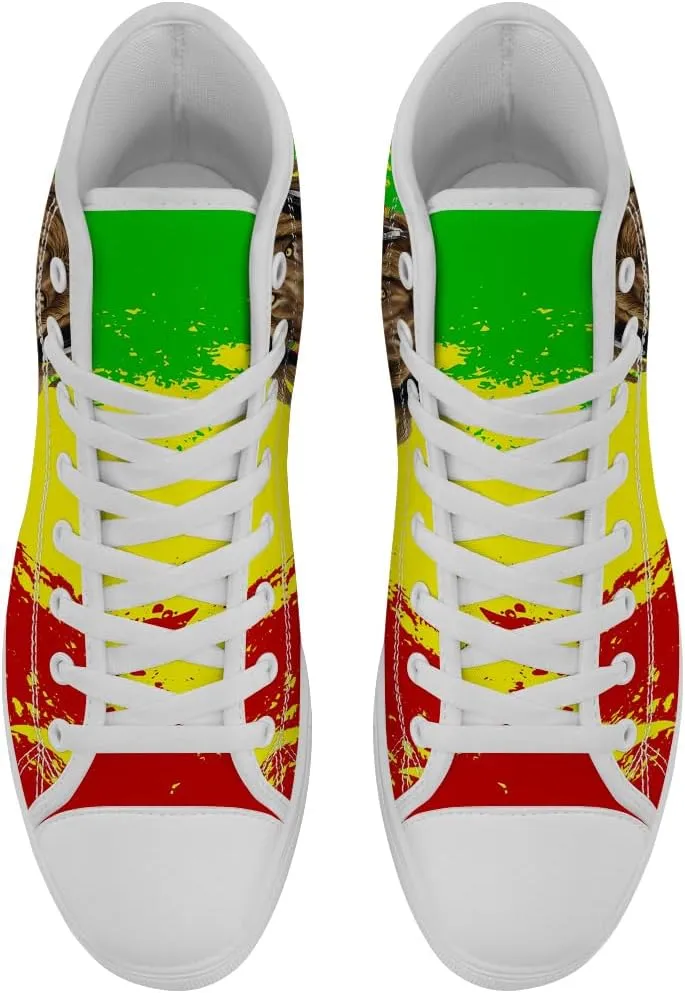 Rasta High Top Canvas Shoes for Men Women Jamaica High Top Sneakers Lace Up Casual Shoes Gifts for Dad Mom