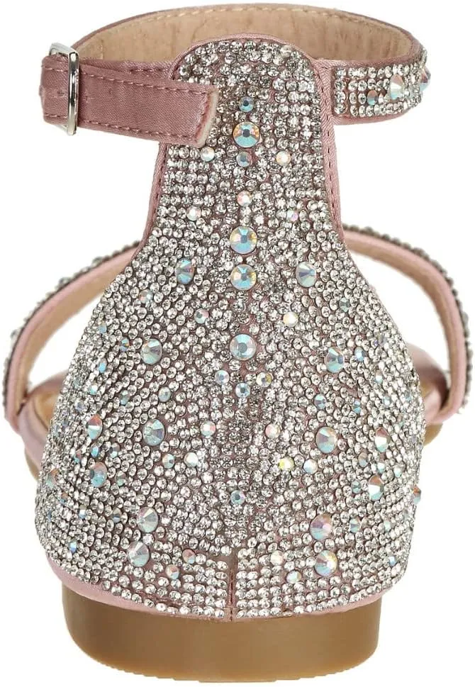 SheSole Women's Sparkly Rhinestone Strappy Flat Sandals Bridal Wedding Dress Shoes Champagne