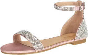 SheSole Women's Sparkly Rhinestone Strappy Flat Sandals Bridal Wedding Dress Shoes Champagne