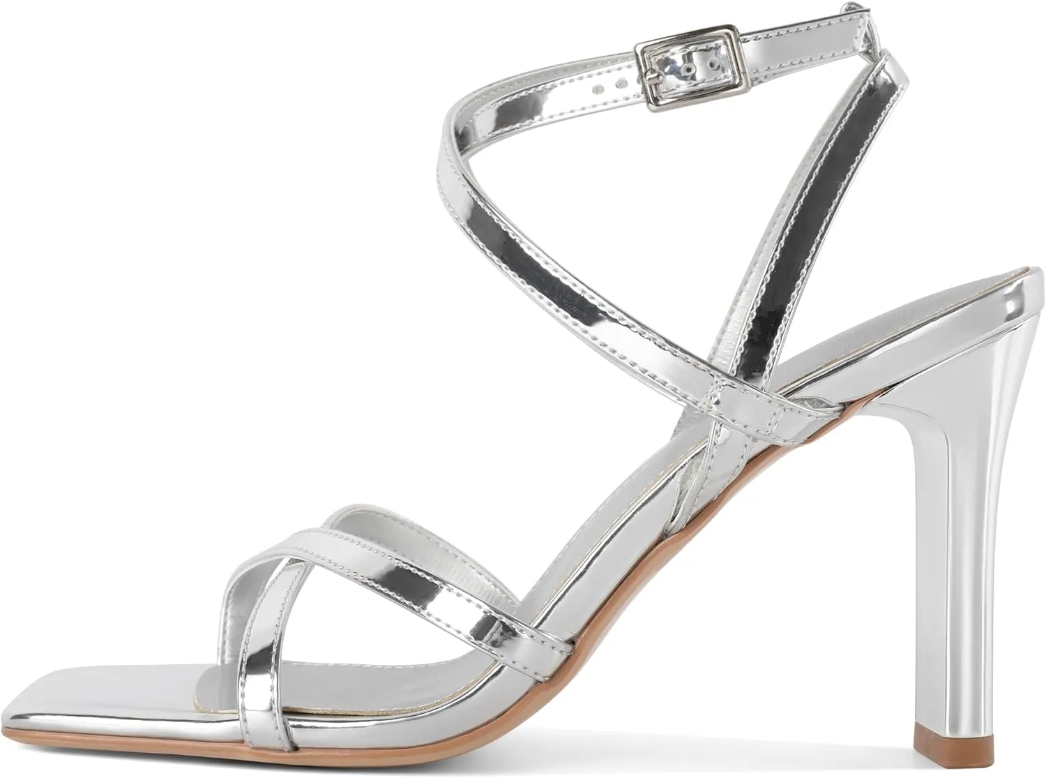 Strappy Heels for Women Square Open Toe Chunky High Heels Ankle Strap Sandals 3.5 Inch Comfort Dress Party Wedding Shoes