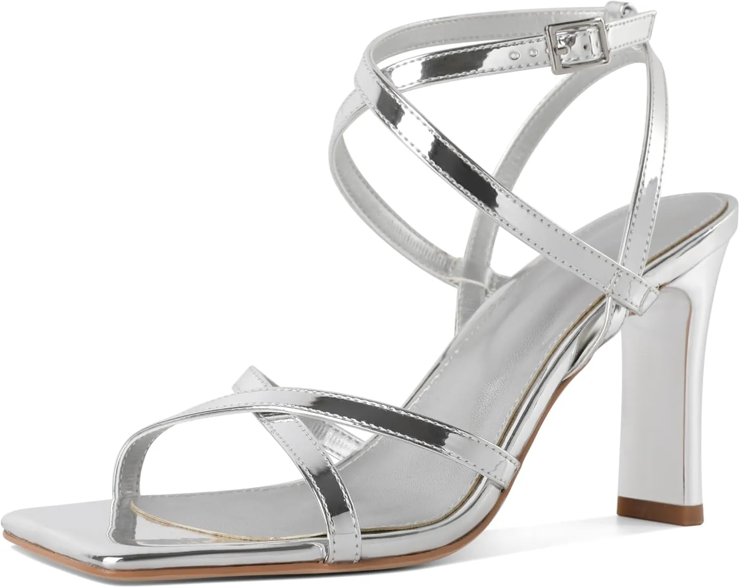 Strappy Heels for Women Square Open Toe Chunky High Heels Ankle Strap Sandals 3.5 Inch Comfort Dress Party Wedding Shoes