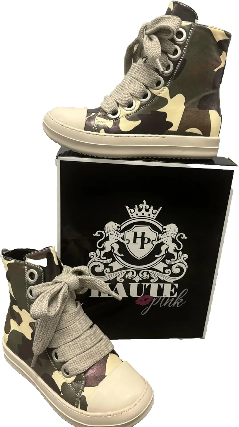 Trendy High Top Platform Sneakers for Women Breathable PU Leather Trainer Sneakers, Comfortable, Lighweight and Stylish. Sizes 6-13.