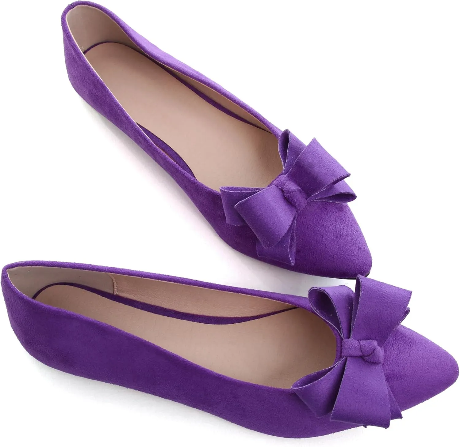 WENJIAZHIZHI Flat Dress Shoes Women Comfortable Ballet Flats Slip On Pearls Knot Dressy Shoes Pointed Toe