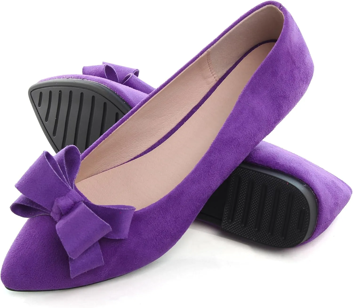 WENJIAZHIZHI Flat Dress Shoes Women Comfortable Ballet Flats Slip On Pearls Knot Dressy Shoes Pointed Toe