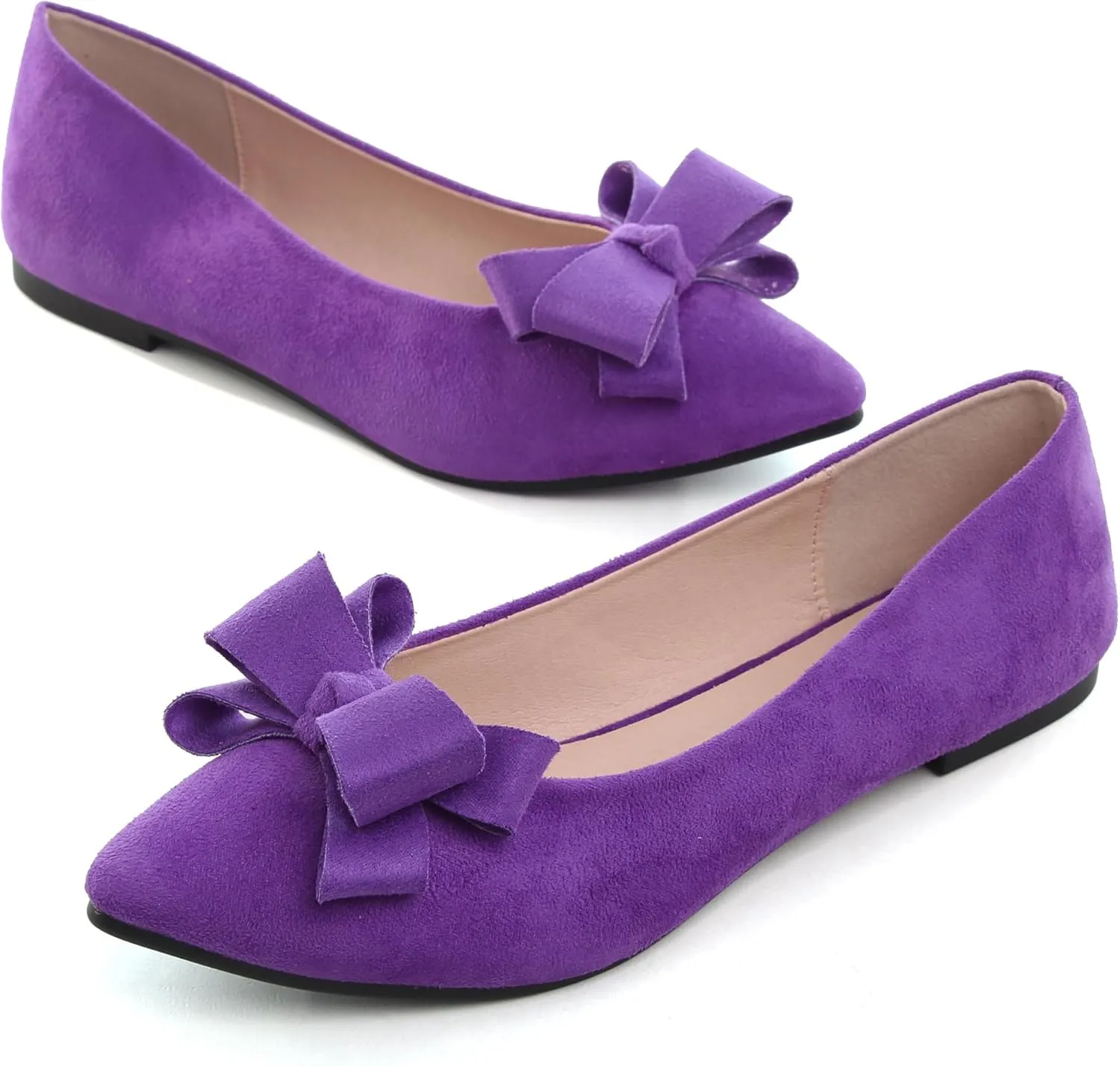 WENJIAZHIZHI Flat Dress Shoes Women Comfortable Ballet Flats Slip On Pearls Knot Dressy Shoes Pointed Toe