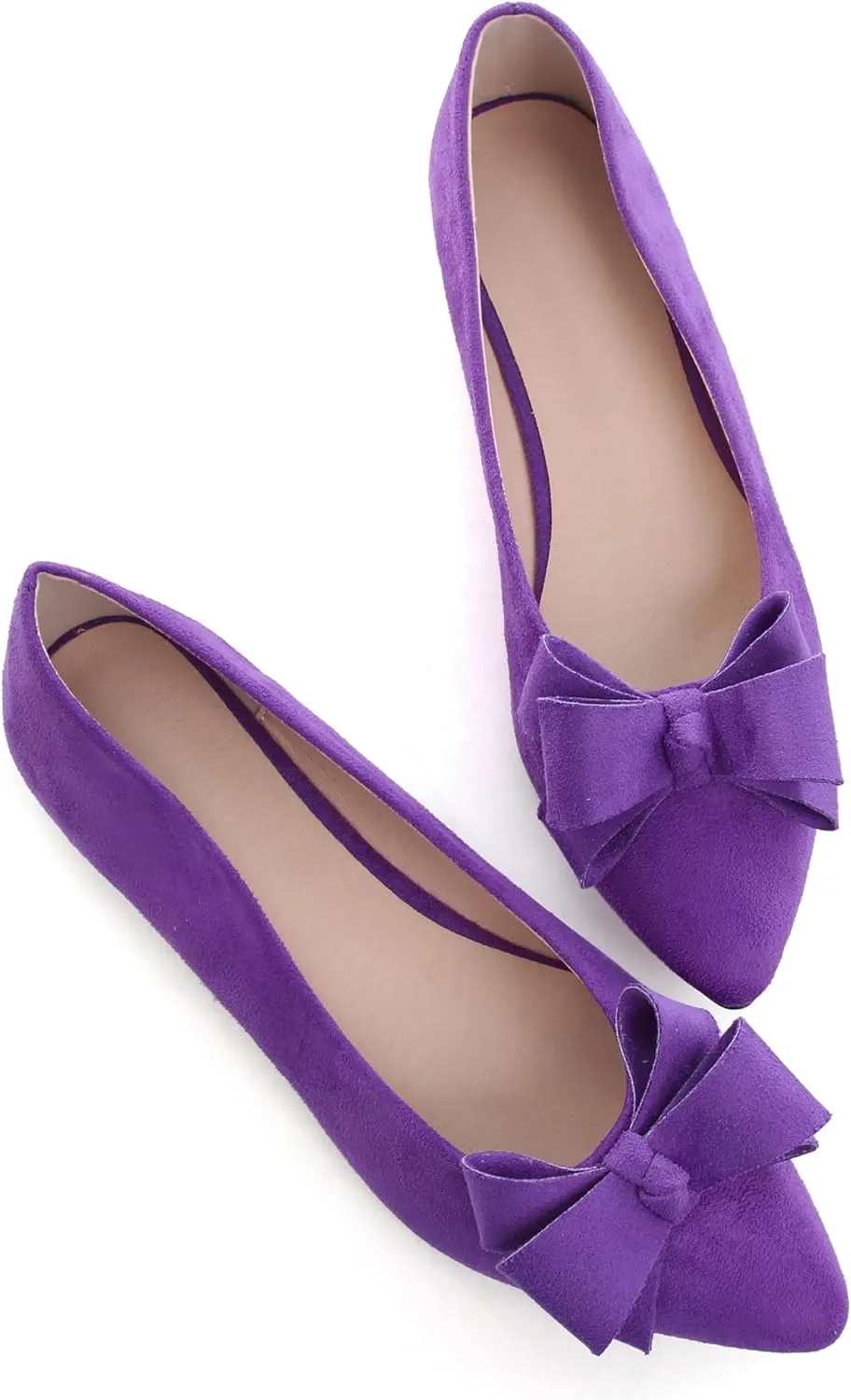 WENJIAZHIZHI Flat Dress Shoes Women Comfortable Ballet Flats Slip On Pearls Knot Dressy Shoes Pointed Toe