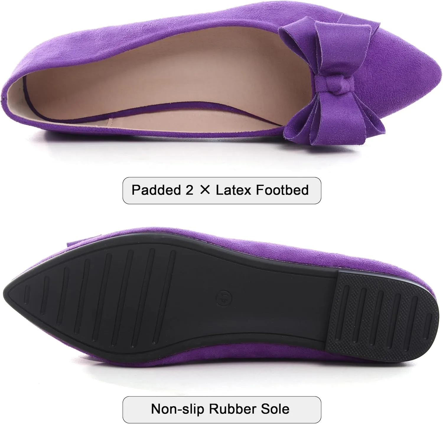 WENJIAZHIZHI Flat Dress Shoes Women Comfortable Ballet Flats Slip On Pearls Knot Dressy Shoes Pointed Toe