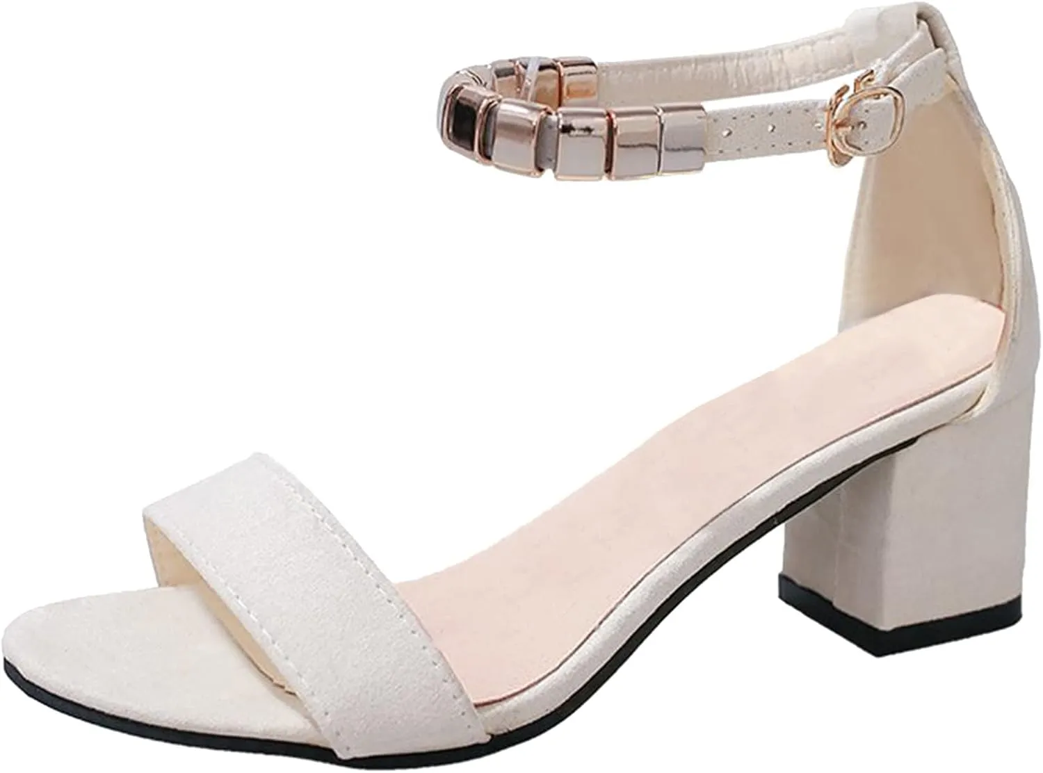 Women's Heeled Sandals Chunky Open Toe Ankle Strap Wedding Dress Pump Rounded Toe Block Heel Sandal For Part