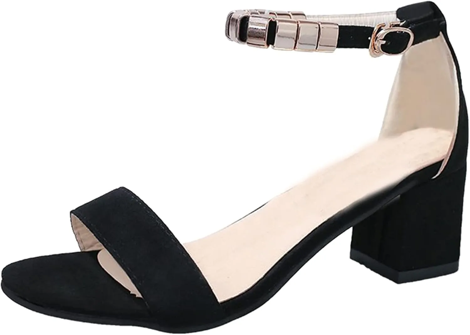 Women's Heeled Sandals Chunky Open Toe Ankle Strap Wedding Dress Pump Rounded Toe Block Heel Sandal For Part