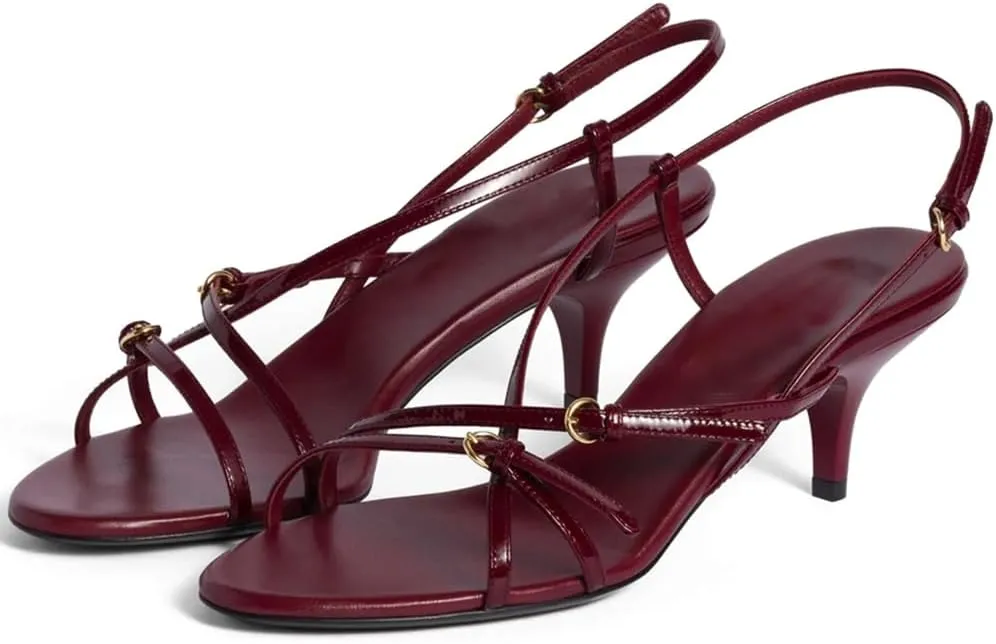 YIYA Strappy Sandals Heels for Women with Buckle Strap Open Round Toe Stiletto Kitten Heels Slingback Summer Dress Wedding Shoes
