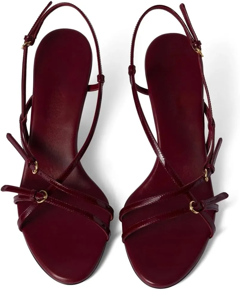 YIYA Strappy Sandals Heels for Women with Buckle Strap Open Round Toe Stiletto Kitten Heels Slingback Summer Dress Wedding Shoes