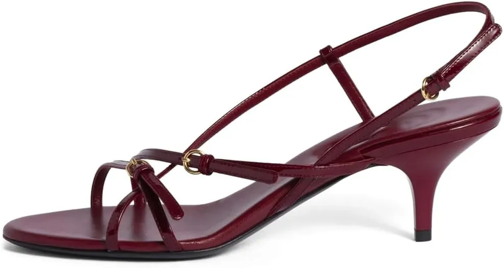 YIYA Strappy Sandals Heels for Women with Buckle Strap Open Round Toe Stiletto Kitten Heels Slingback Summer Dress Wedding Shoes